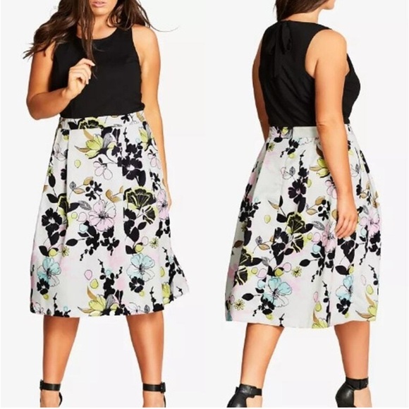 City Chic Art Darling Floral Fit & Flare Dress 16 Plus Size Statement Midi New - Picture 3 of 15